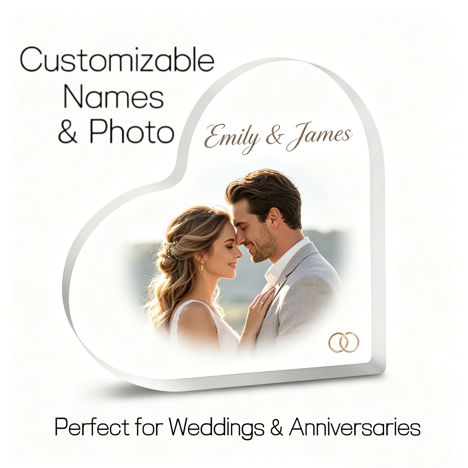 Engraved Picture & Words Acrylic Heart Ornament Couple Anniversary Souvenir