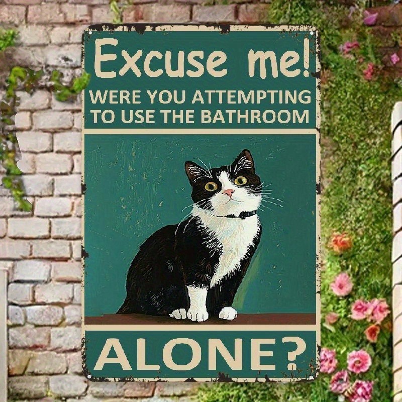 Metal Cat Sign Mega Signs Aluminum Retro Funny Cats Bathroom Decor