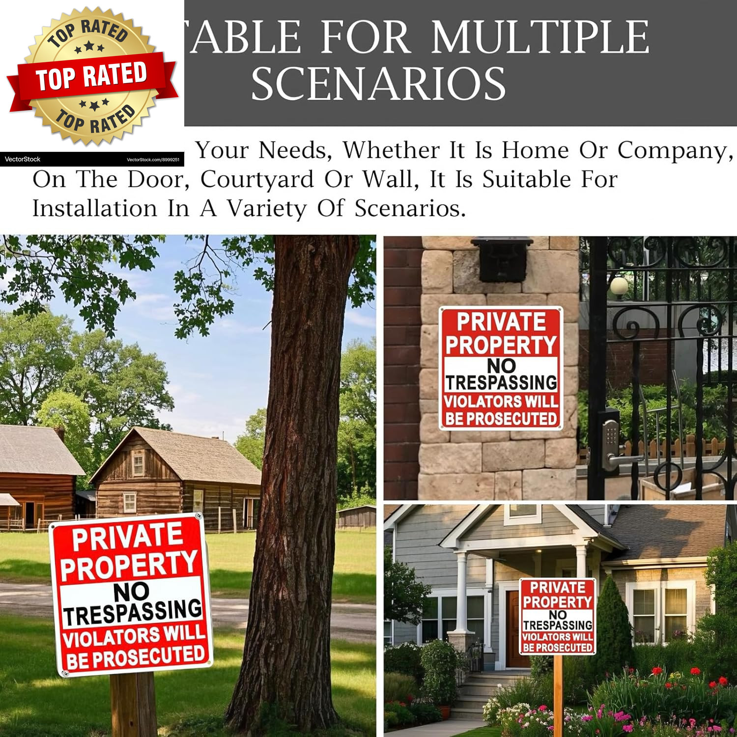 4 Pack Large No Trespassing Signs Private Property 9.5 Inch X 9.5 Inch Private