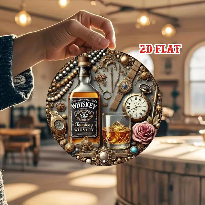 Whiskey Aluminum Metal Tin Sign, Retro Round Aluminum Sign, Misspelled sign