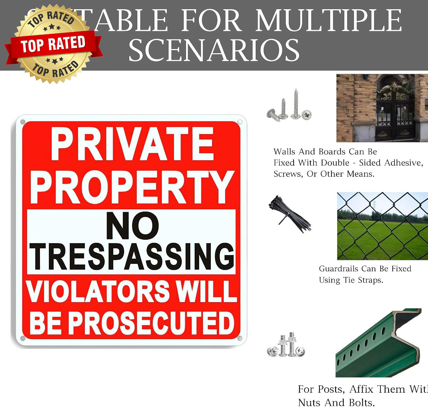 4 Pack Large No Trespassing Signs Private Property 9.5 Inch X 9.5 Inch Private P