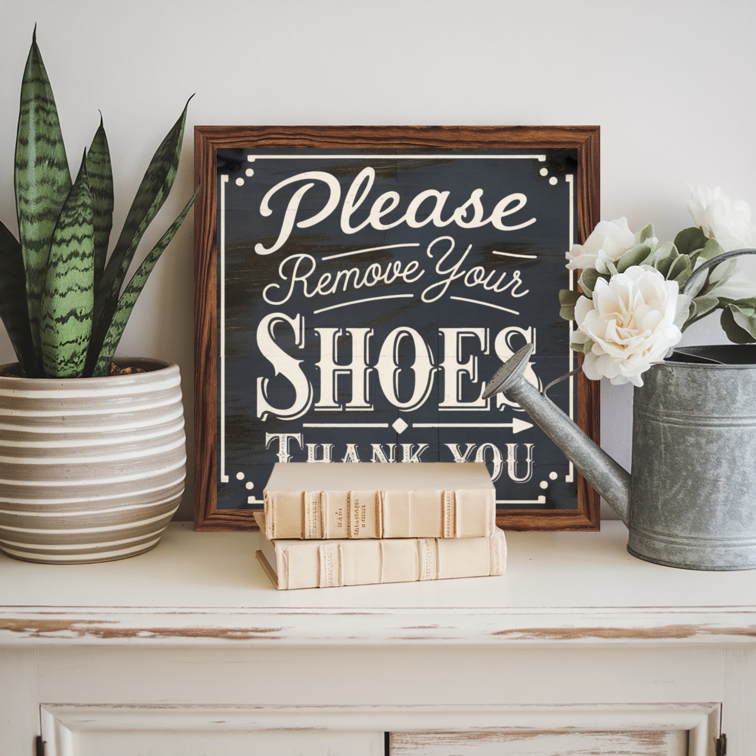 2D Kindly Take Off Your Shoes. Thank You. Wooden Framed Sign for Bathroom Decor