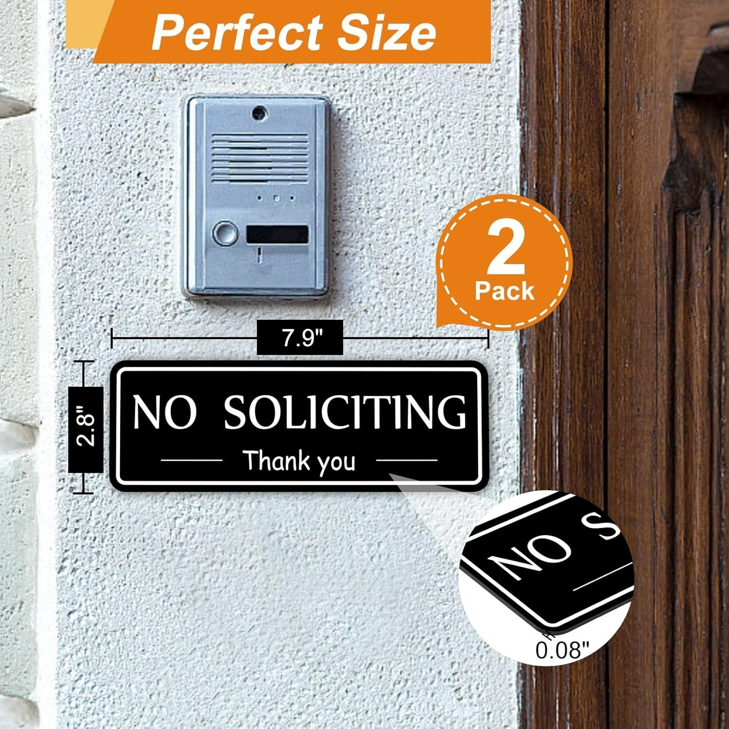 Elegant 2 Pack No Soliciting Signs | Self-Adhesive & Weatherproof 7.9″x2.8″