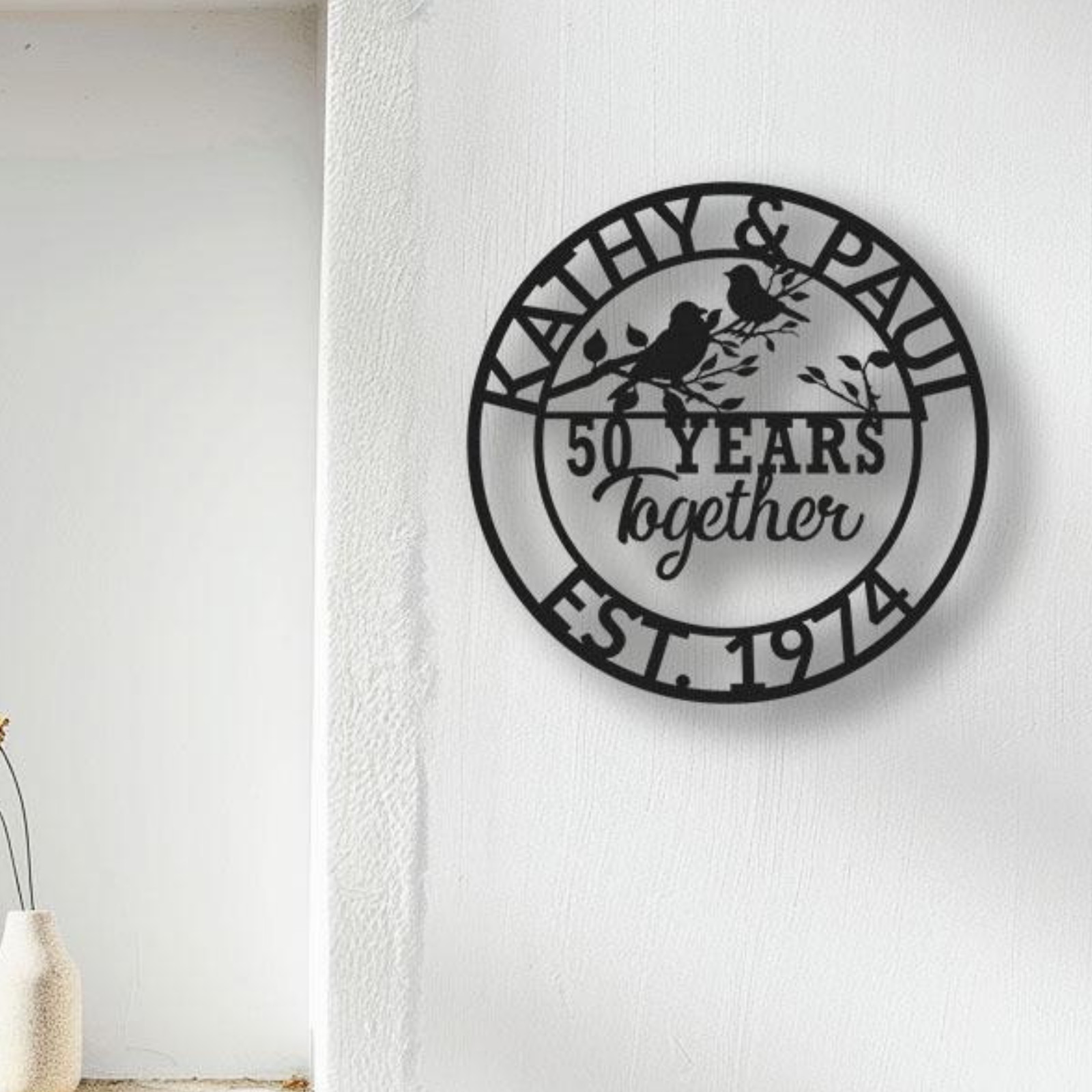 Personalized Couple Birds Metal Sign, Wedding Anniversary Gift