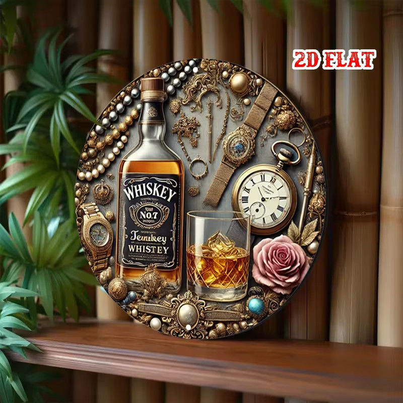 Whiskey Aluminum Metal Tin Sign, Retro Round Aluminum Sign, Misspelled sign