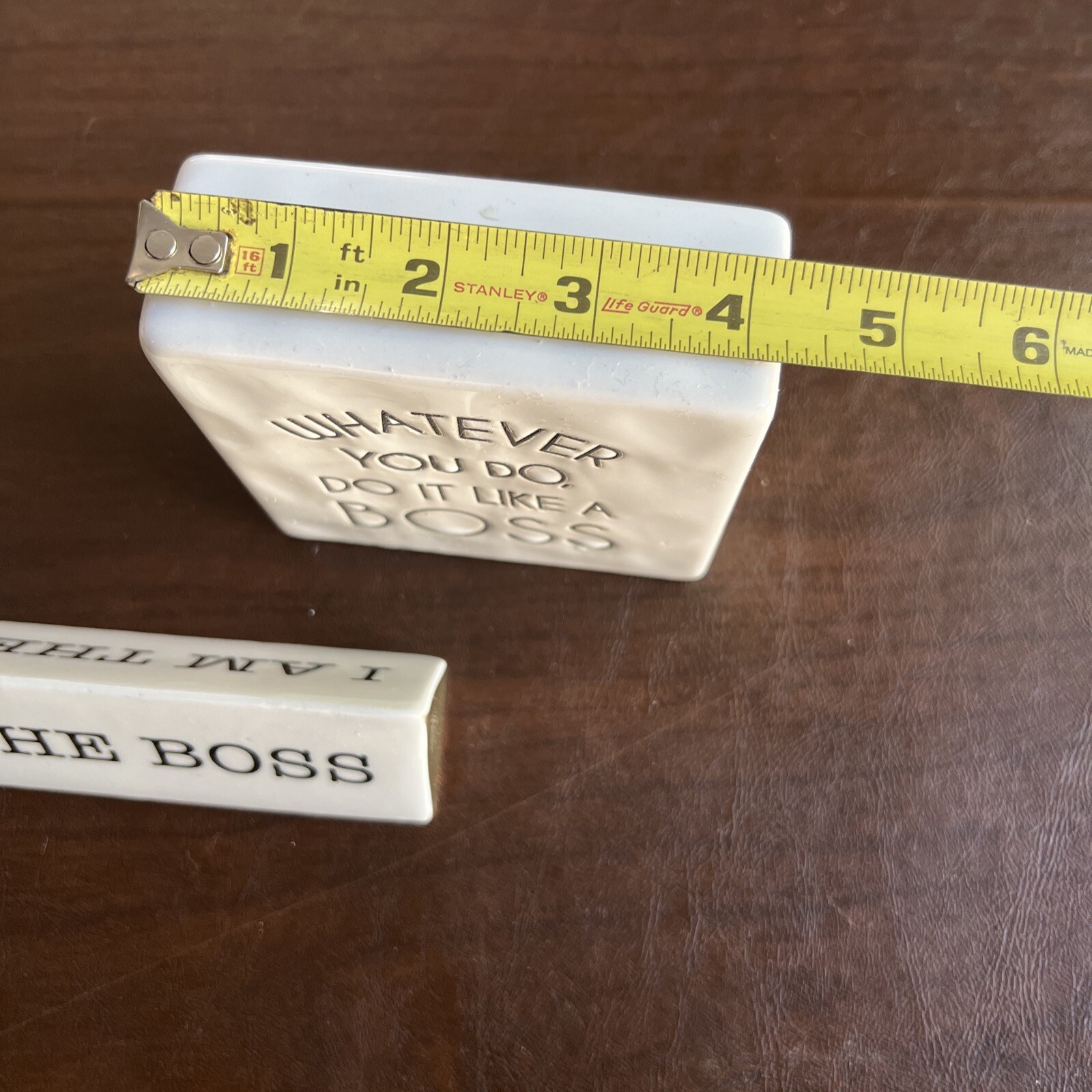 DECOR White Ceramic 3 BOSS Glossy Desk Plaques Set Of 3
