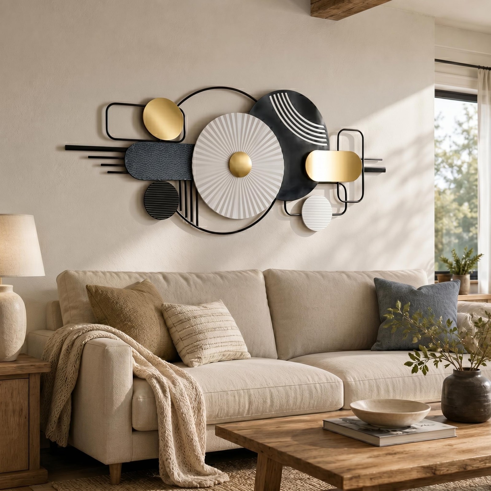 Large 3D Metal Wall Art for Living Room,Abstract Geometric Design