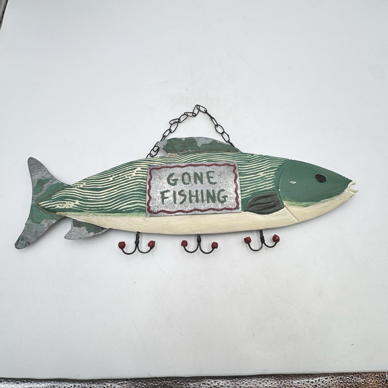 Gone Fishing 17×7″ Fisherman Decor Wall Hanging Rustic Fish Cabin Lake READ