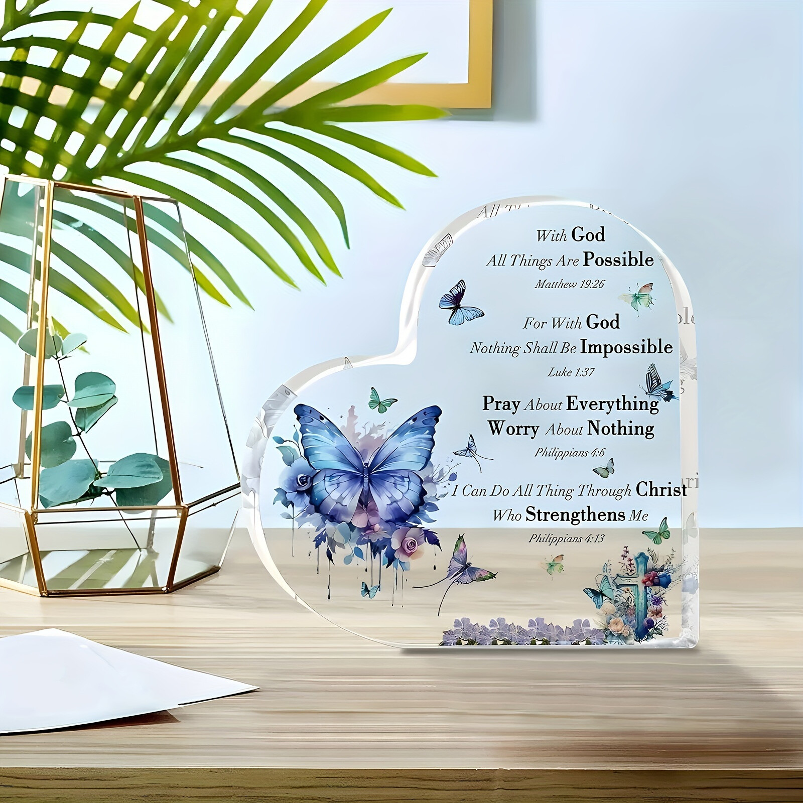 Purple Butterfly Flower Sacred Religious Christian Acrylic Tabletop Decoration