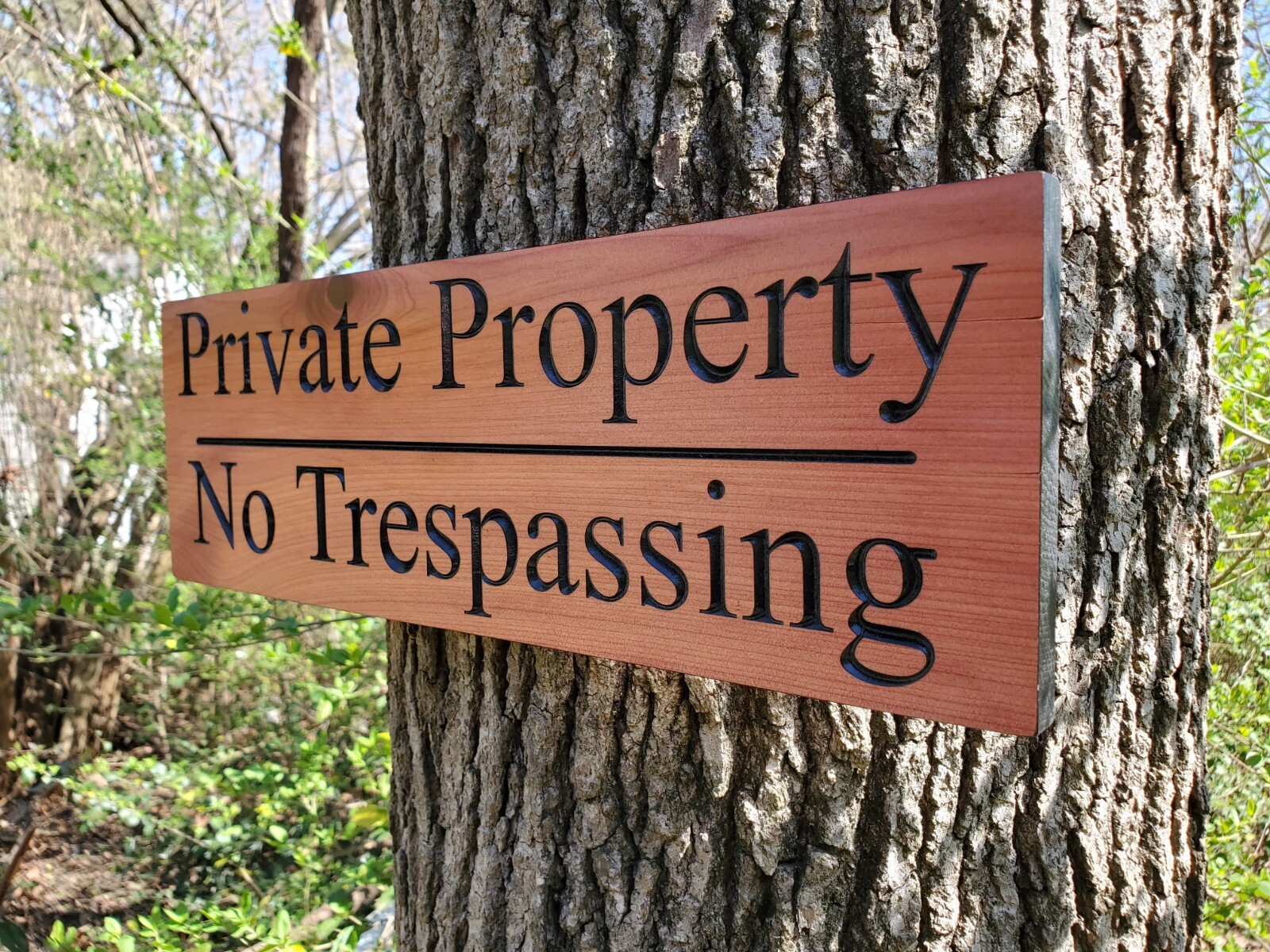 Private Property No Trespassing Sign Carved Wood Outdoor Posted Land Owner