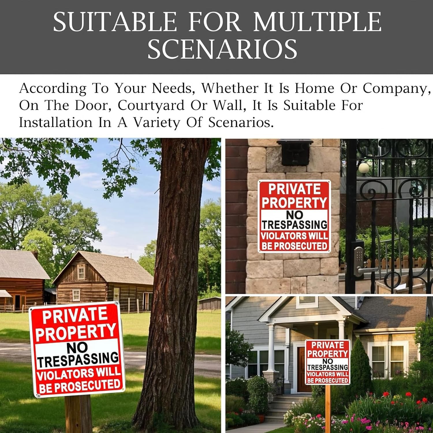 4-Pack Large No Trespassing Signs 9.5×9.5″ Reflective Aluminum Private Property