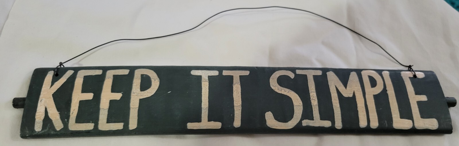 Wooden Country Cottage Garden Hand Painted Sign 11x2in Wire Hanger Green White