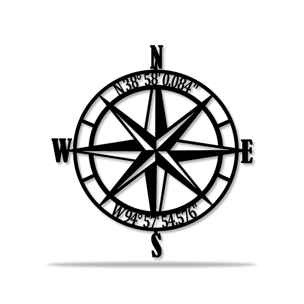 Personalized Nautical Compass Metal Sign Custom Latitude Longitude Wall Art Deco
