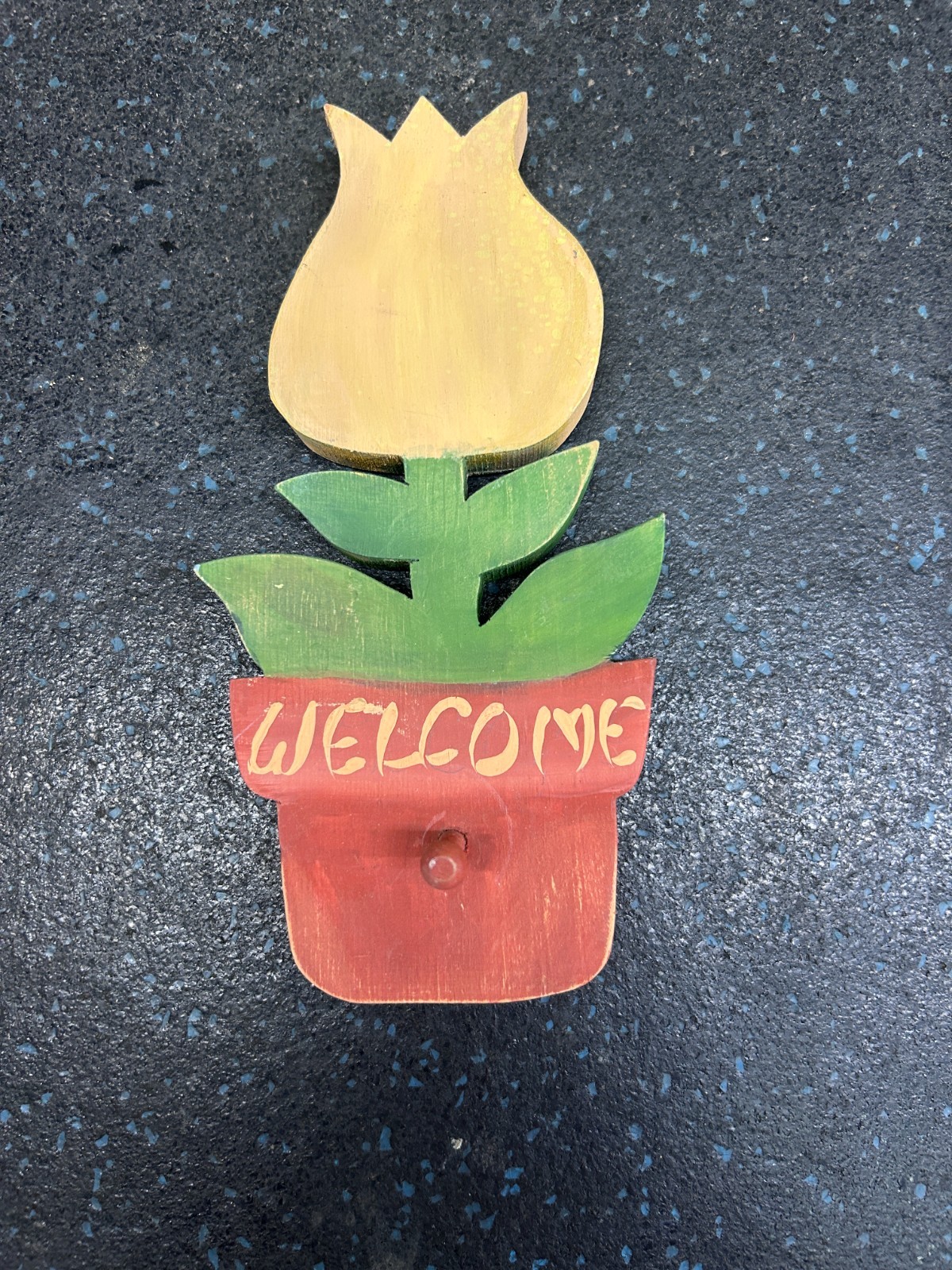 Wooden Welcome Sign Rustic Country Flower in Pot with Key holder 9×4