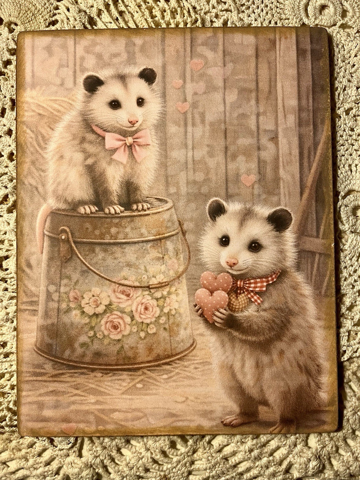 Valentine Animals: Sweet Possums, Handcrafted Plaque