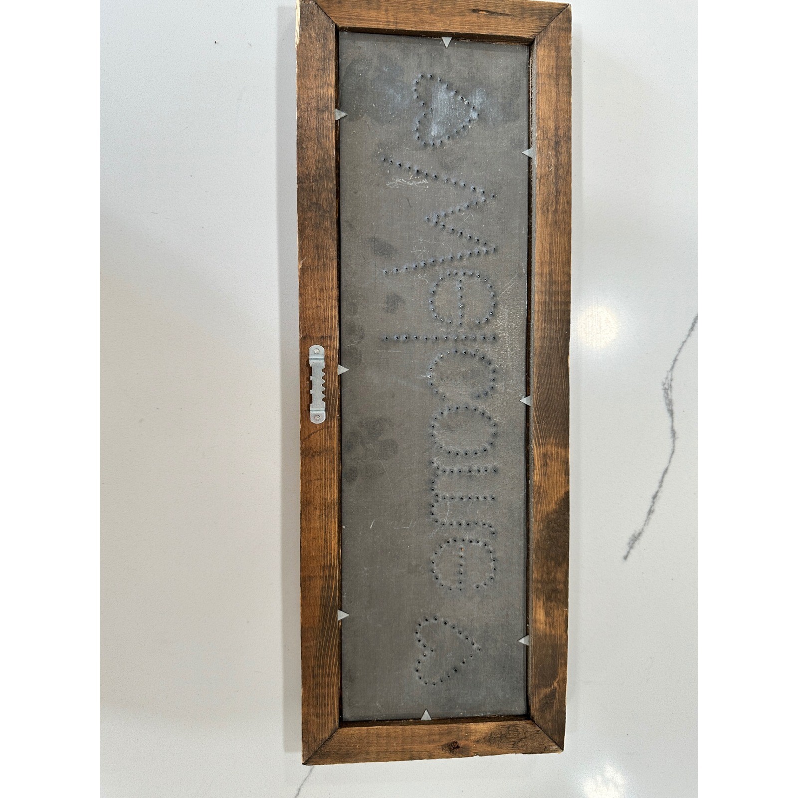 Rustic Welcome Sign Punched Metal Wood Framed Farmhouse Wall Decor