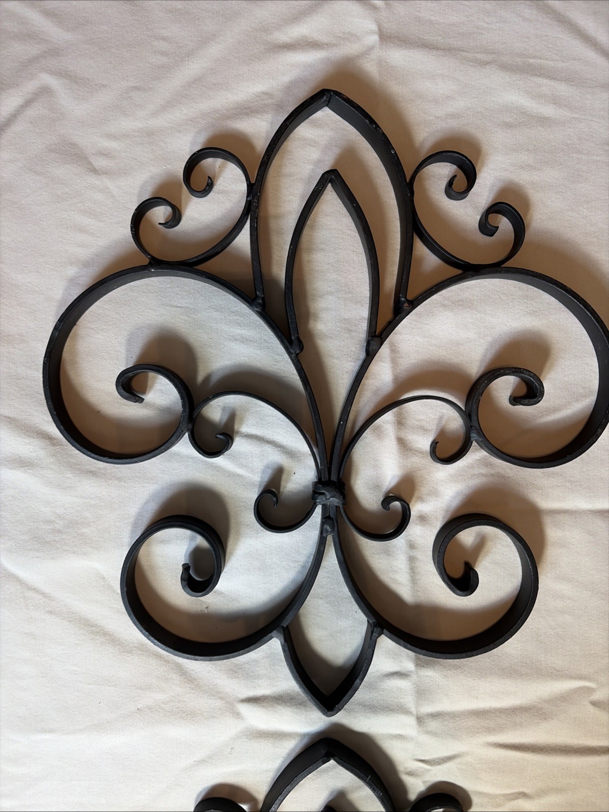 Fleur De Lis Black Wrought Iron Metal Scroll Wall Decor Vintage 11”x12” Pair