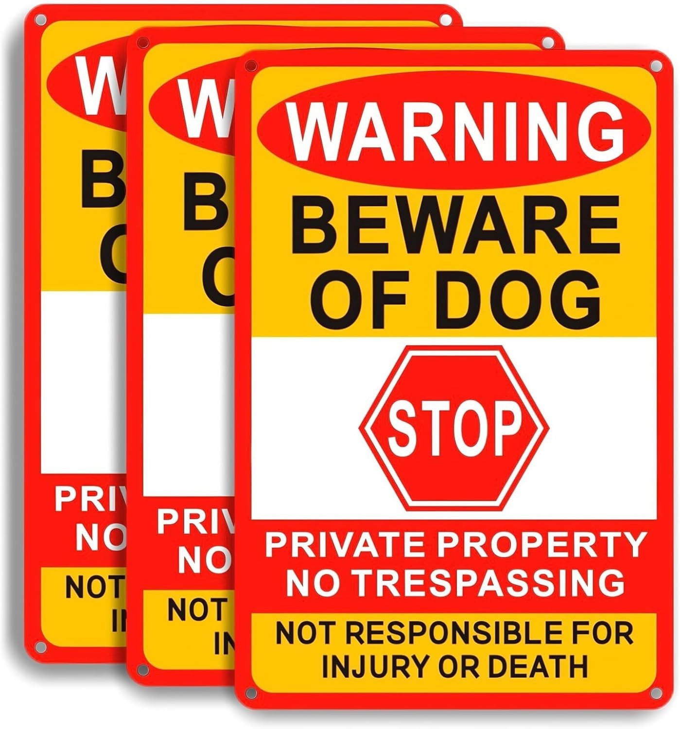 3 Pack Beware Of Dog Sign,8×12 Inches, Reflective Film, Anti-Rust Aluminum Metal