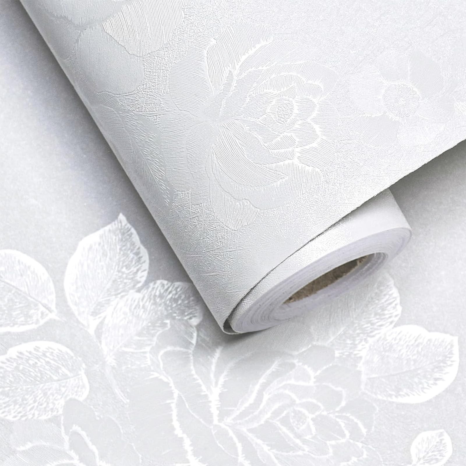 White Wallpaper Peel and Stick Contact Paper 17.3in x 118.1in Floral Embossed…