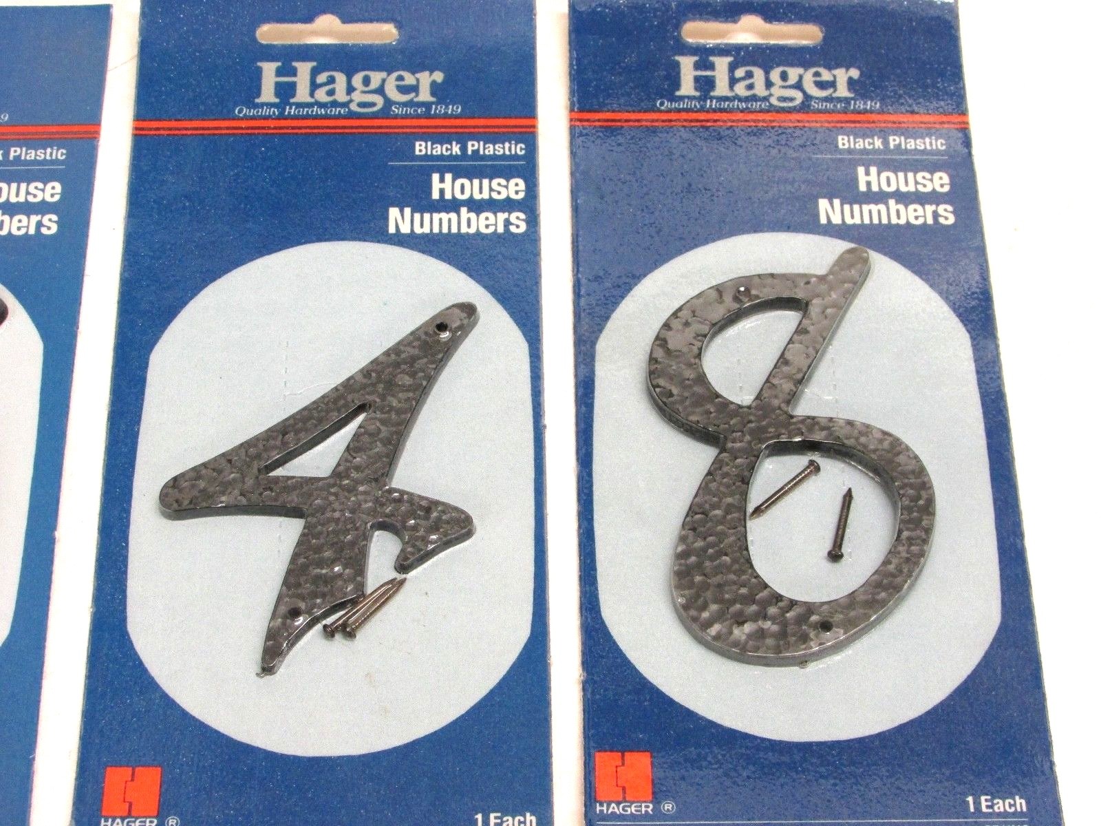 NOS! VINTAGE HAGER 3-1/2″ HOUSE NUMBERS, BLACK HAMMERED PLASTIC