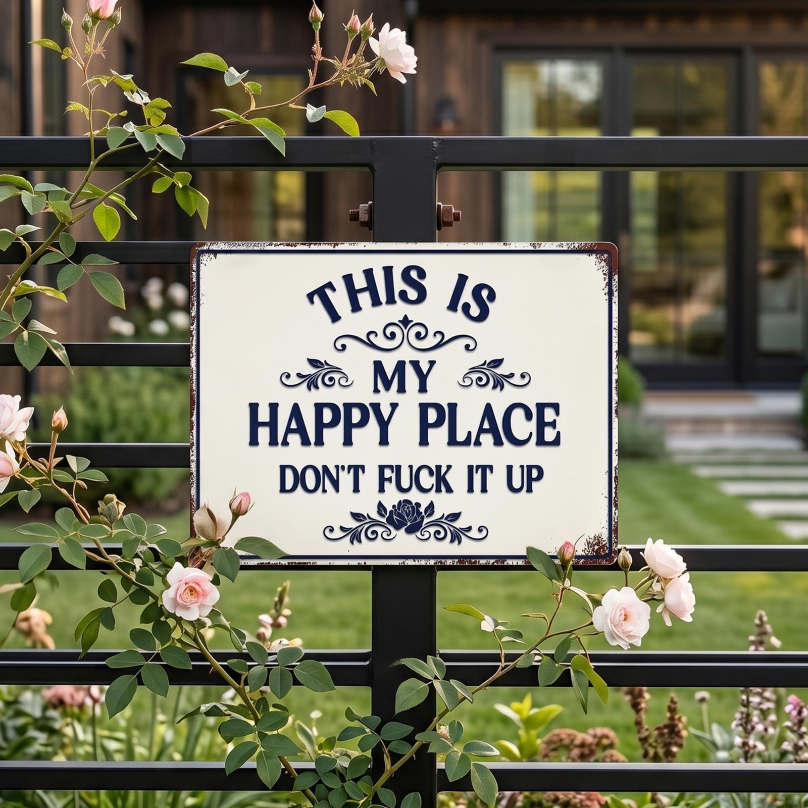 Custom Metal Happy Place Garden Sign Personalized Funny Backyard Patio Decor