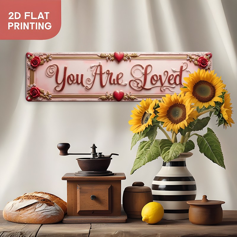 Floral Love Metal Sign: “You Are Loved” Carved Rose Accent Wall Art Home Decor