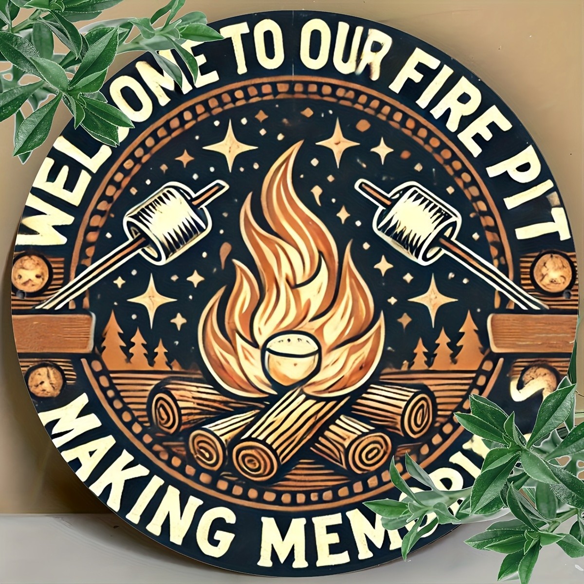 Tin Metal Sign Aluminum Welcome to Our Fire Pit Round 8×8