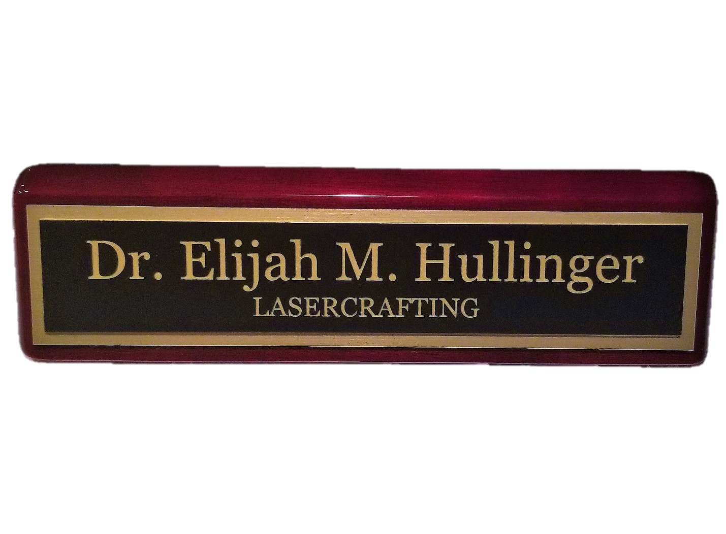 Executive Name Plate-Rosewd Piano Finish w/gold Laser-engraved plate CUSTOMIZED