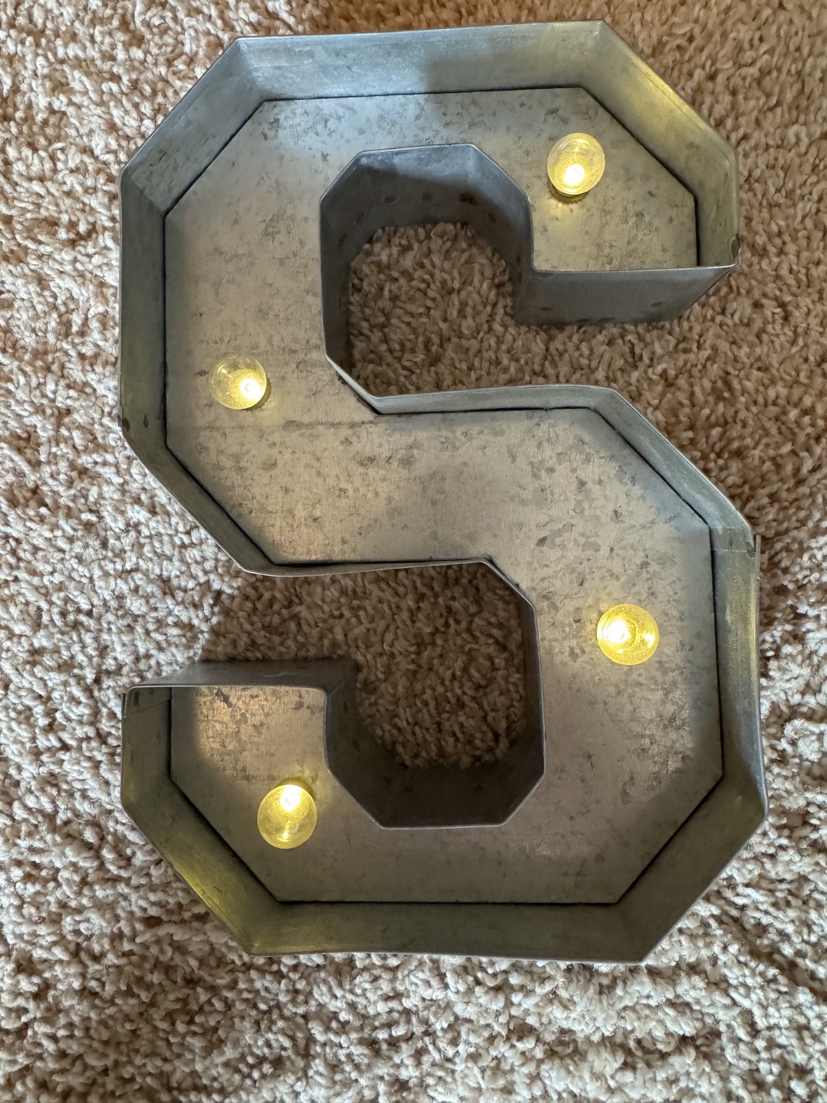 Illuminated Letter Marquis Light for S -Gray Metal 9 In. Battery Operated Switch