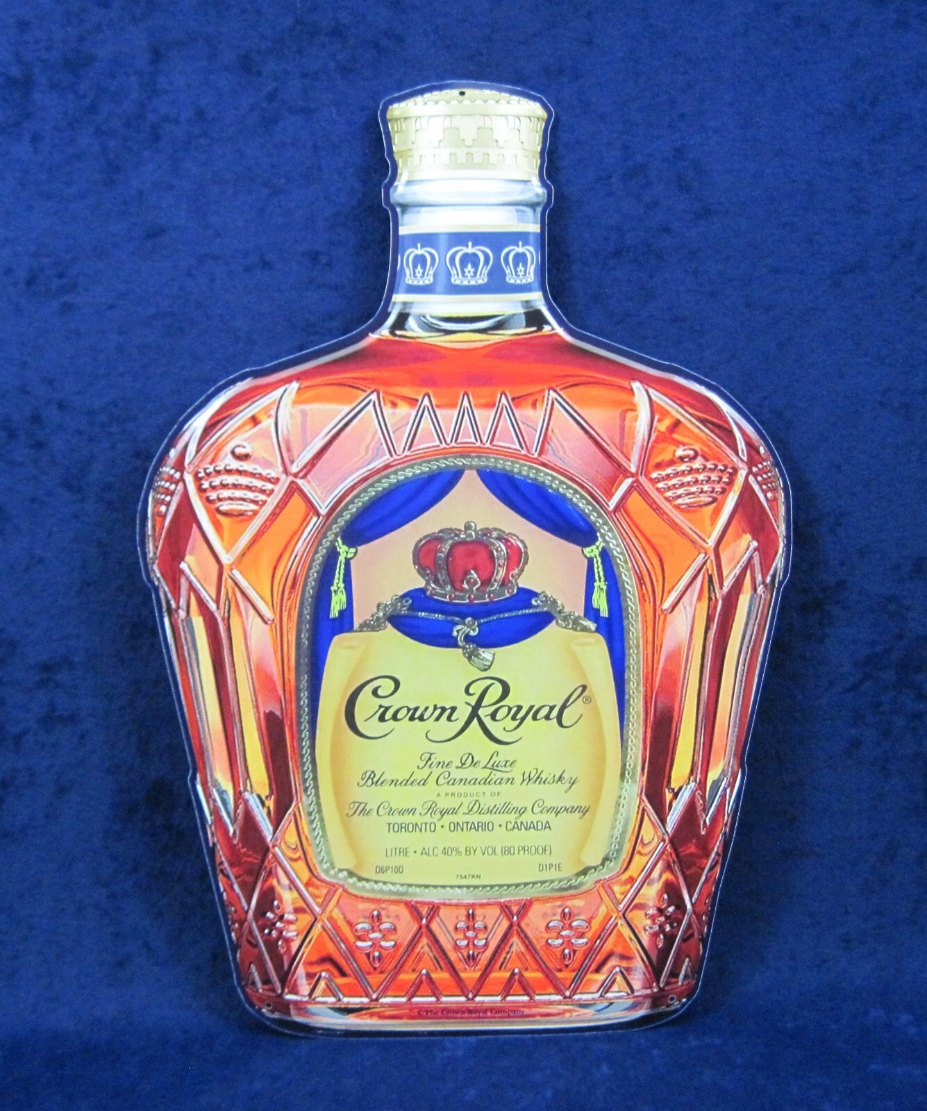 CROWN ROYAL BOTTLE – *US MADE* Die-Cut Embossed Metal Sign – Man Cave Bar Decor