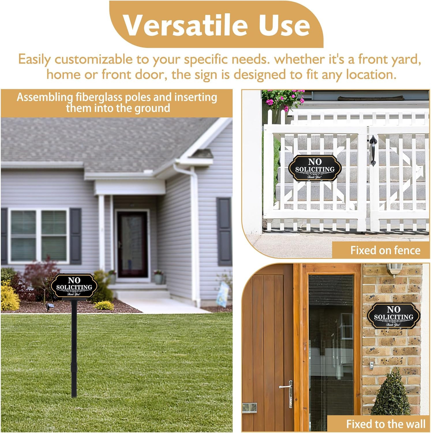 No Soliciting Sign for House with Stake – 50-Mil Thick Aluminum – 5X10 Inch/37 I