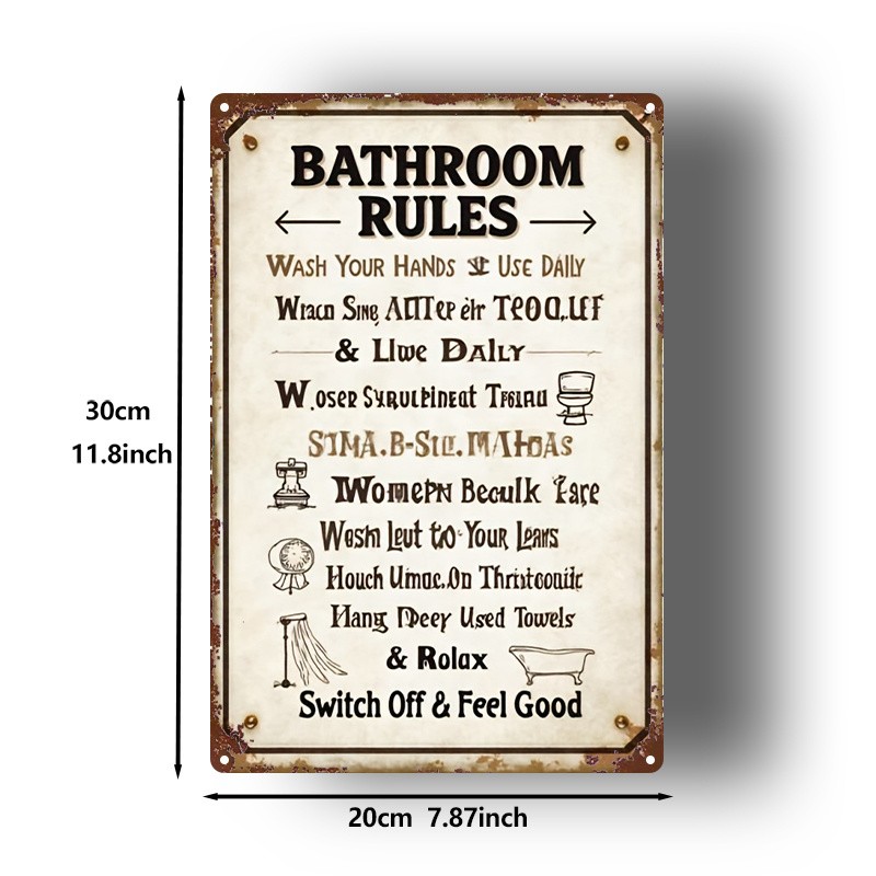 Metal Bathroom Sign Vintage English Decor 8X12 Inches
