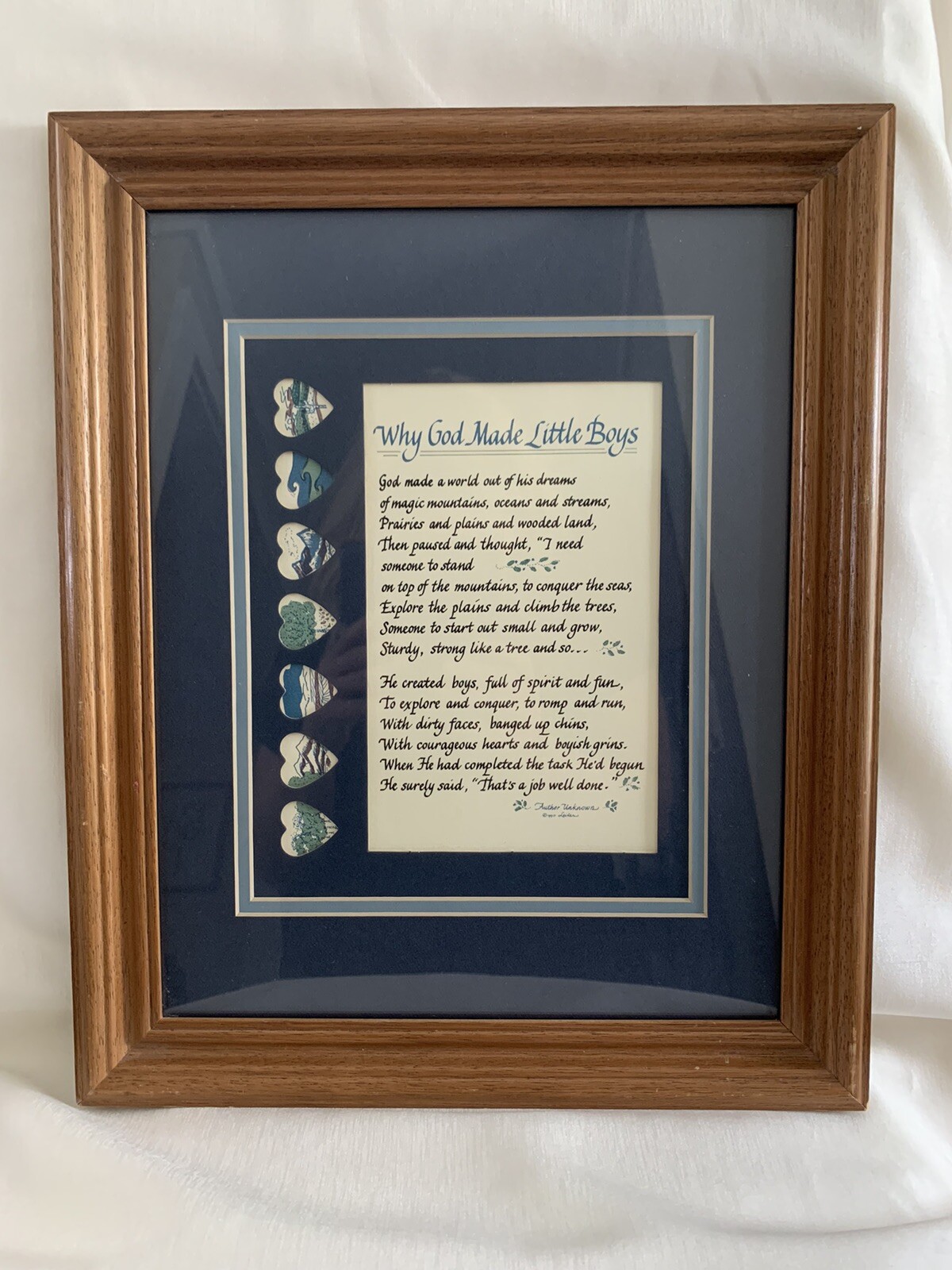 VINTAGE Art Christian Wall Picture Blue Decor Framed Print Boys Room Gift