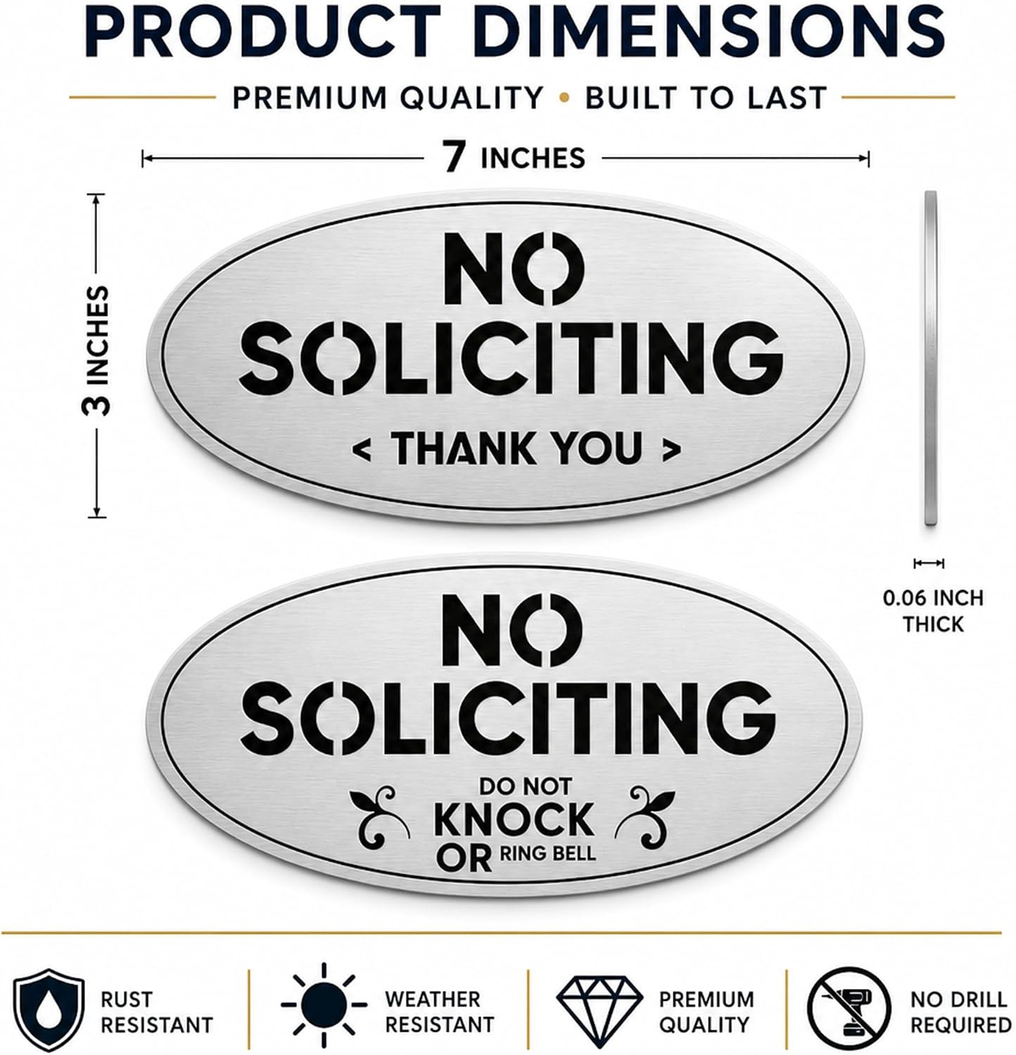 2-Pack No Soliciting Sign, Premium 304 Stainless Steel, 7X3″, Medium | Heavy-Dut