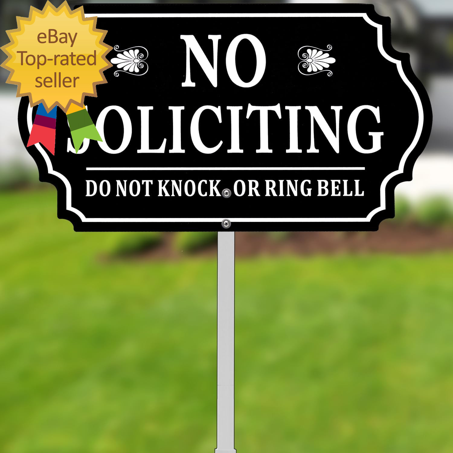 No Soliciting Sign for House with Metal Stake, 7 X 13 Inch/35 Inch High, Do Not