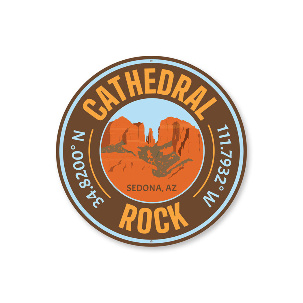 Cathedral Rock Coordinates Metal Sign
