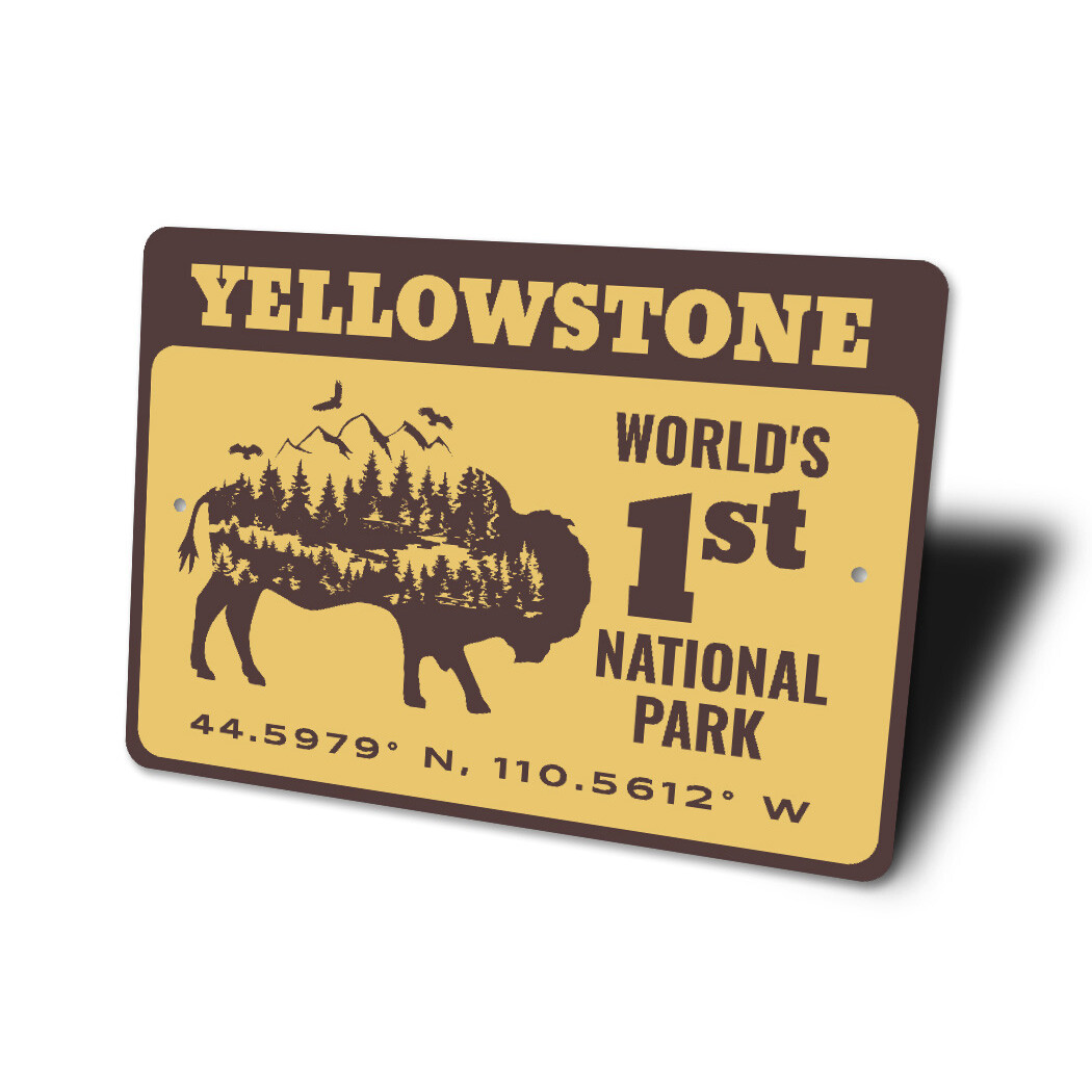 Yellowstone World’s 1st National Park Coordinates Sign