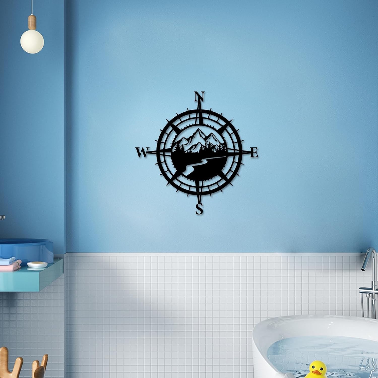Black Metal Mountain Nautical Compass Wall Decor, Forest Décorative Indoor or…