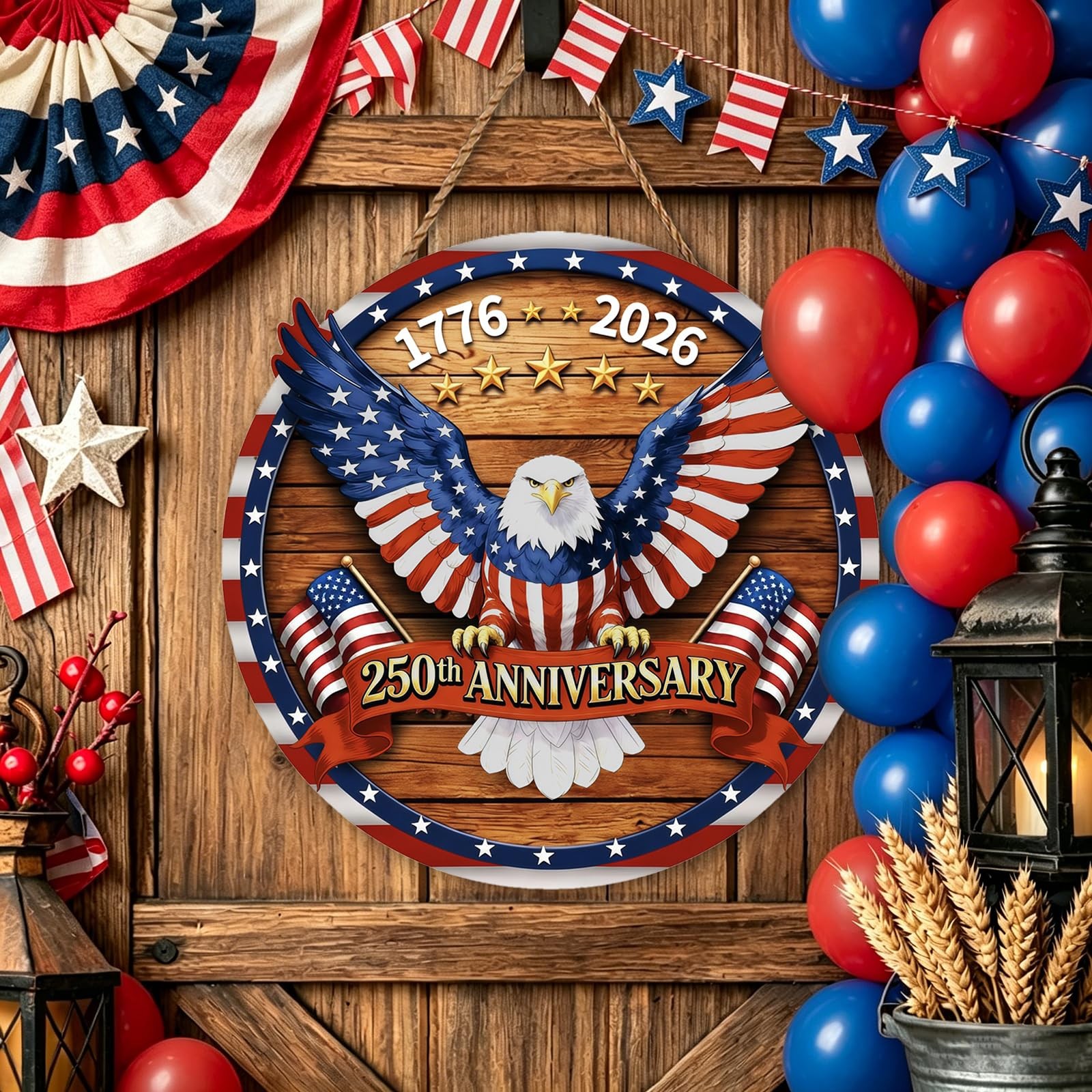 USA 250th Anniversary Decoration, Wooden 4th of July Eagle Door Sign 17762026…