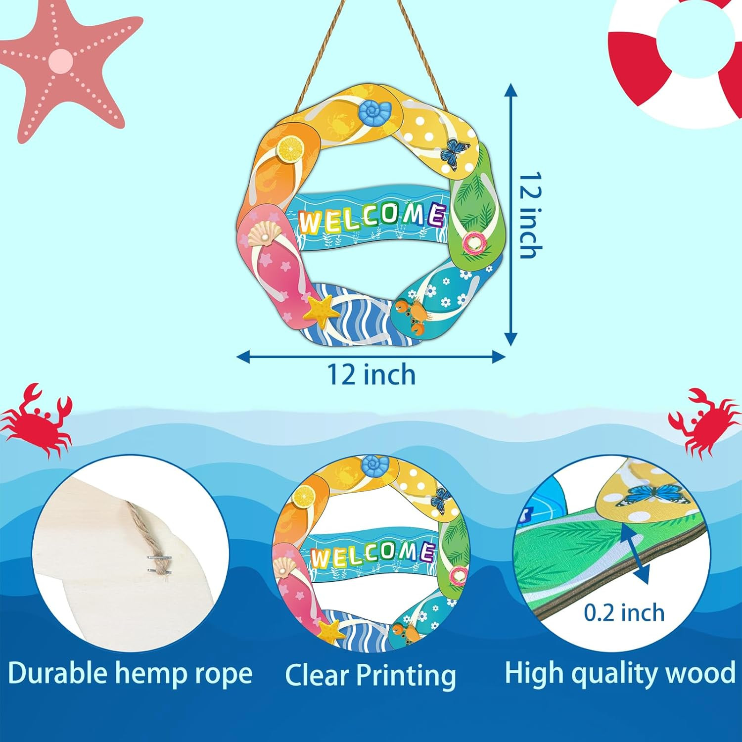 Summer Decor Summer Door Decor Flip Flop Hanging Plaque Welcome Sign Pool Decora