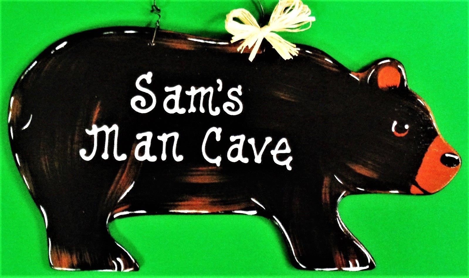 Personalize BEAR MAN CAVE Name SIGN Camper Camp Campsite Cabin Tent Wood Plaque
