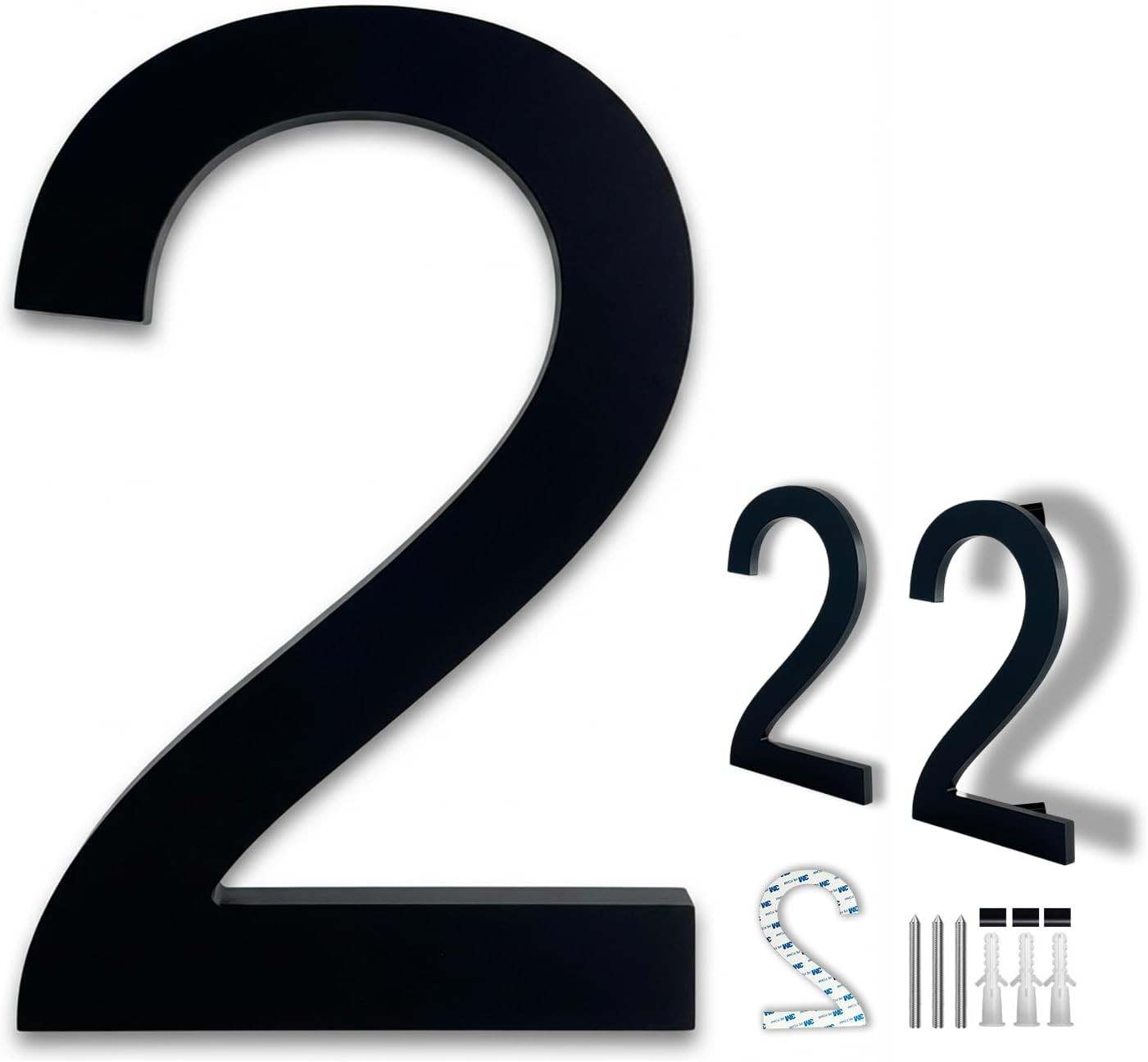 8 Inch Large Modern House Numbers for Outside, Easy Floating & Adhesive Back Ins