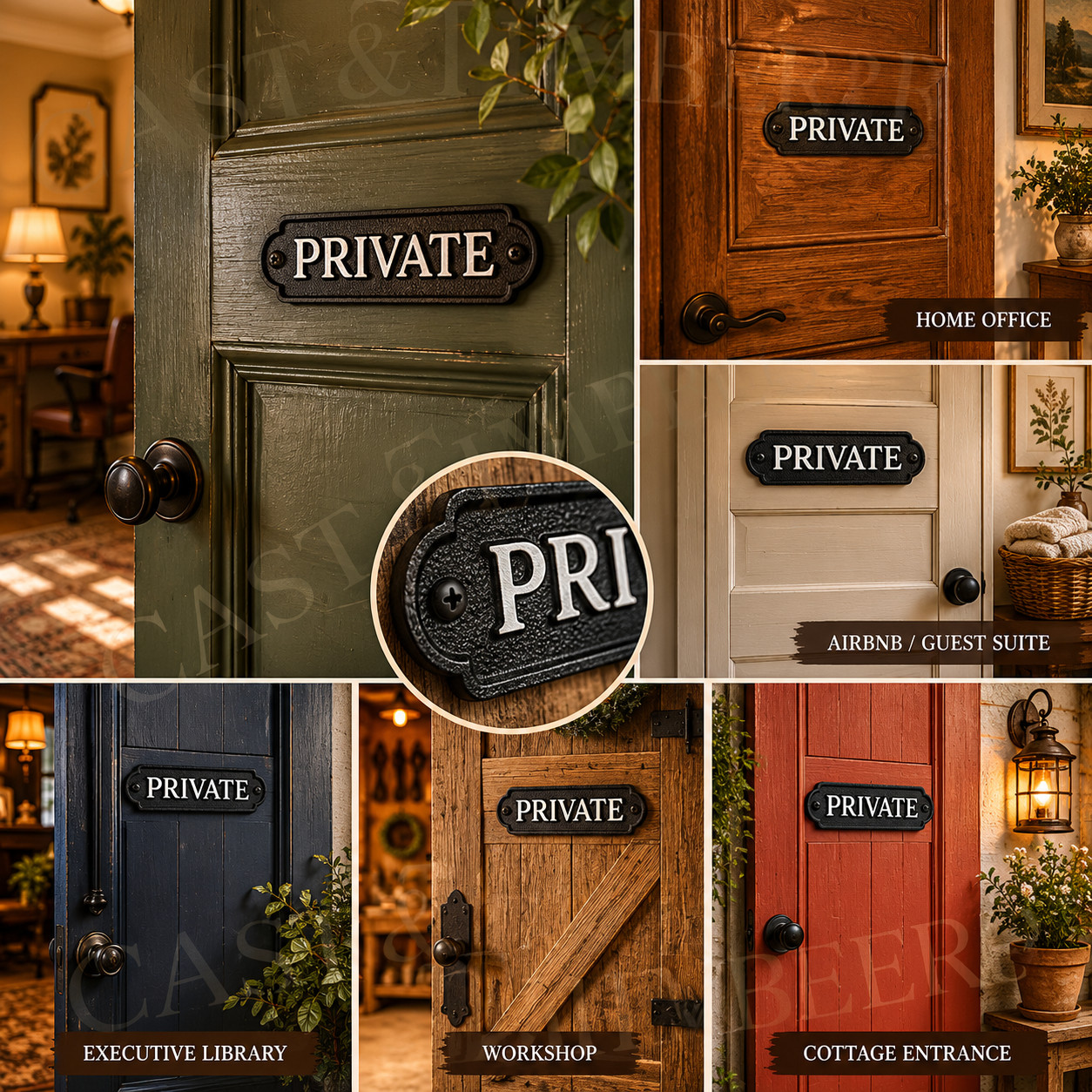 PRIVATE Door Sign Cast Iron Plaque Wall Gate Sign Rustic Vintage Black