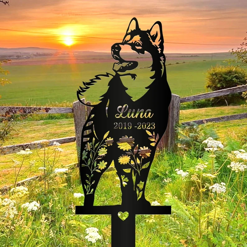 Personalized Siberian Husky Stake Metal Sign, Pet Grave Markers, Garden Decor