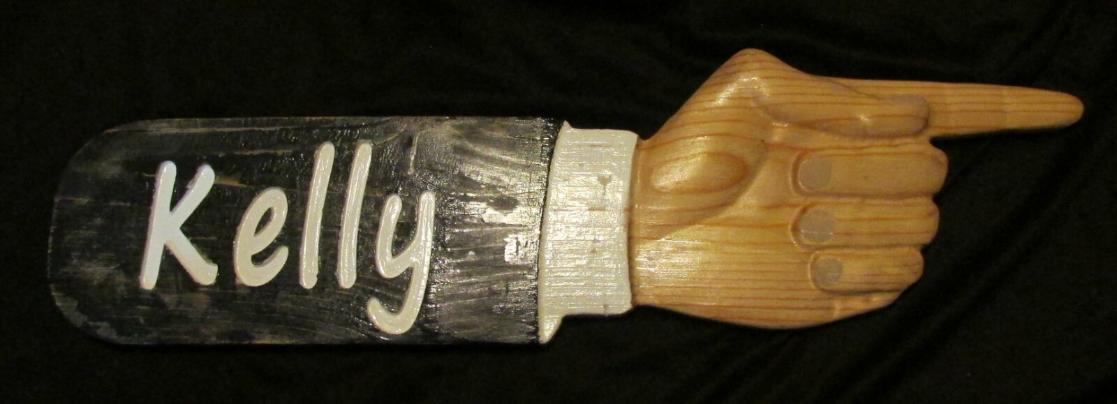 3D 23″ CARVED WOODEN SIGN POINTING FINGER CUSTOMIZED “:YOUR WORDS” PLAQUE