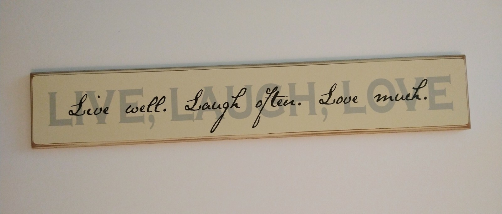 Rustic Farmhouse LIVE LAUGH LOVE recycled Wood Sign Plaque 23″ Cream Black Gray