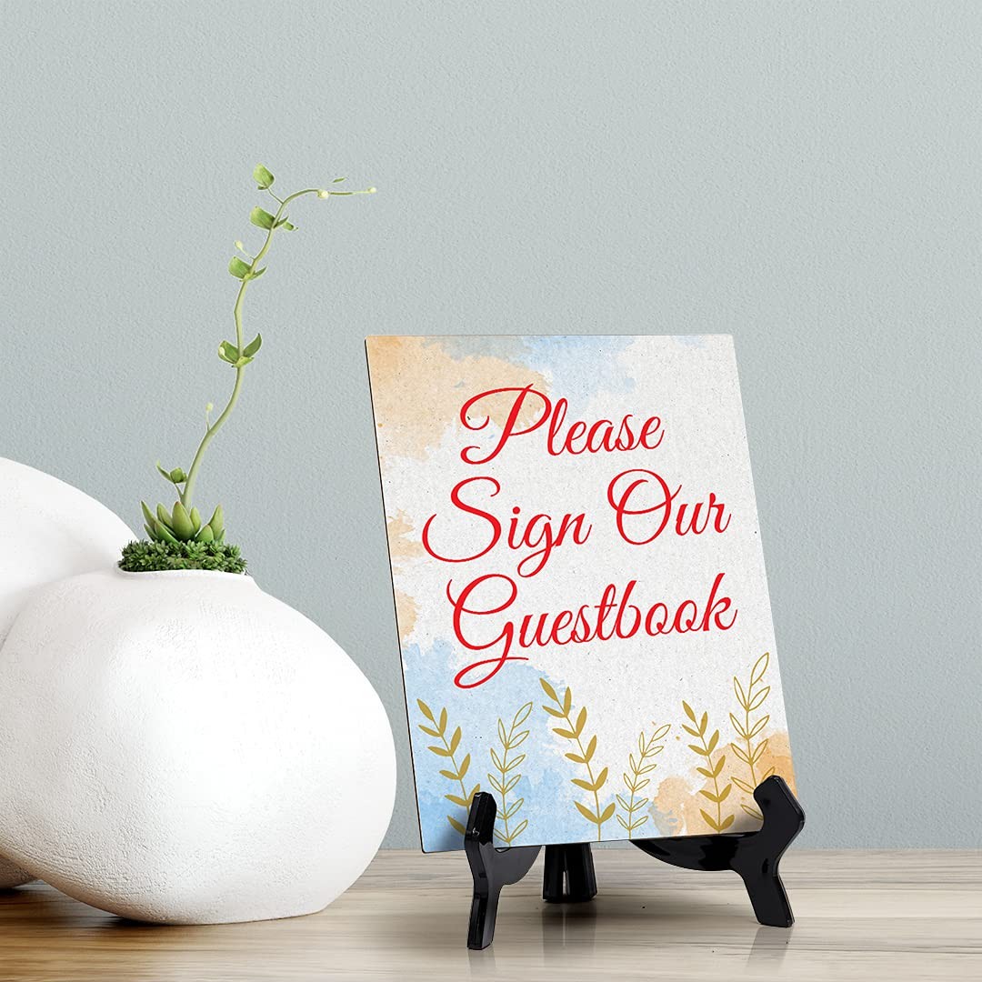 Signs ByLita Please Sign Our Guestbook, Blue Watercolor Table Sign (6 x 8″)