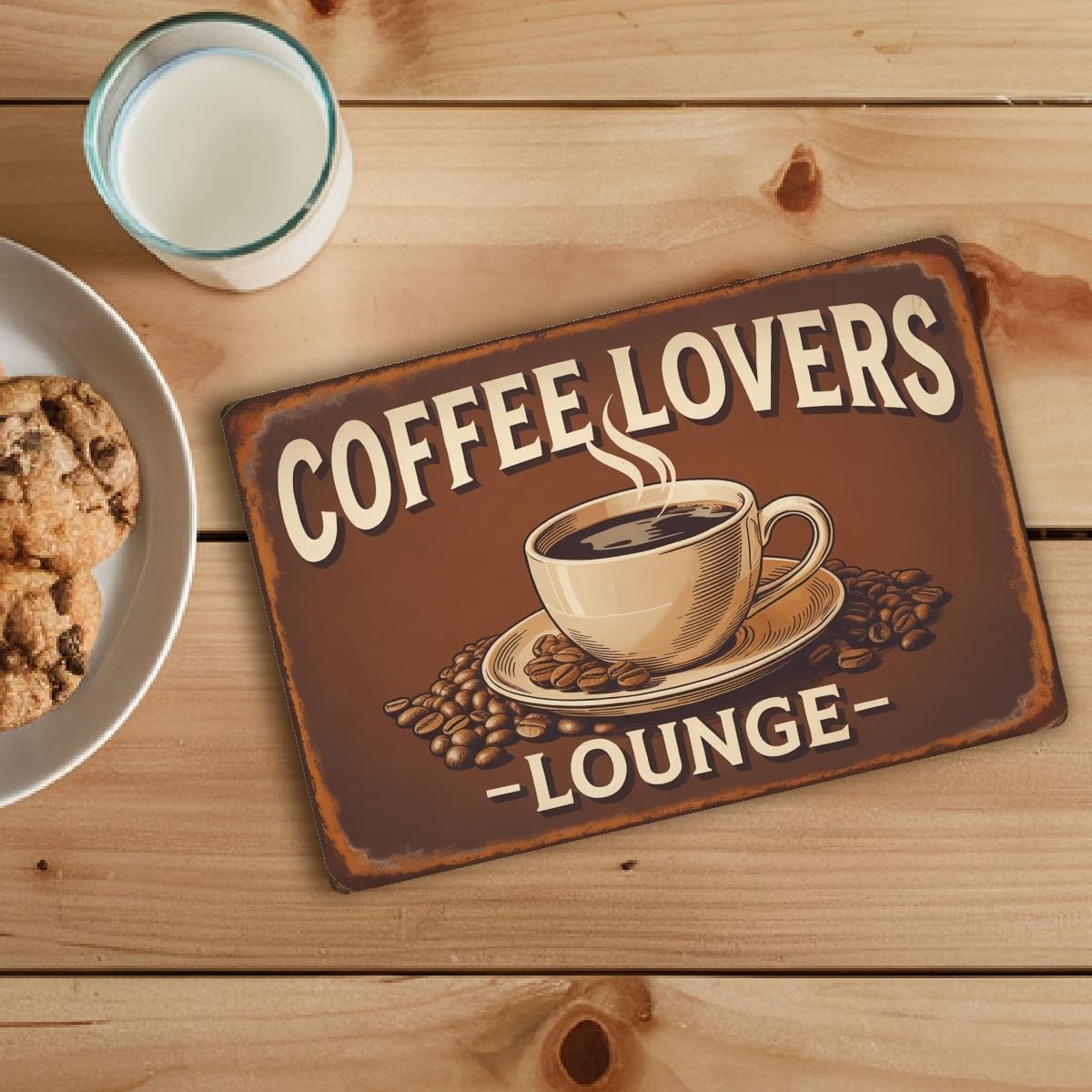 Vintage Coffee Lovers Lounge Metal Sign 8×12 Rustic Café Wall Art