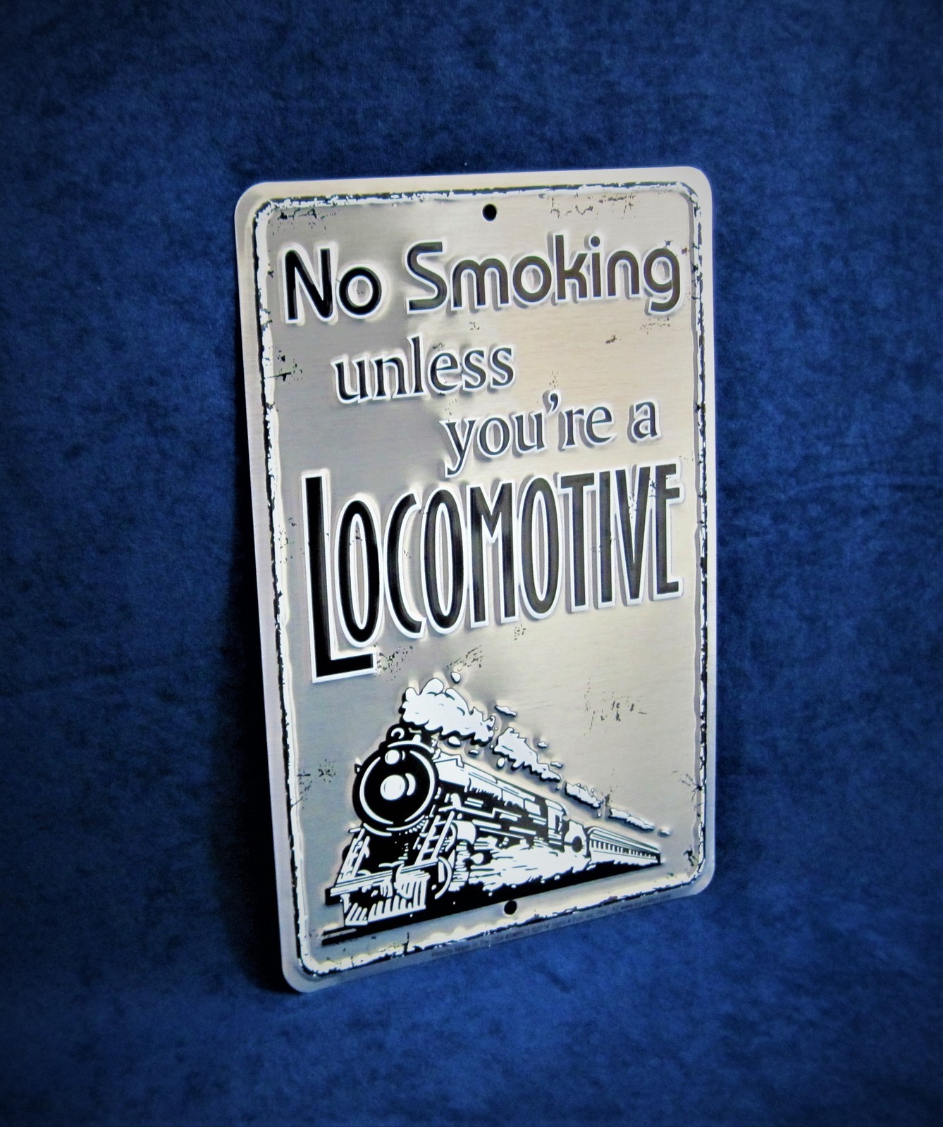 NO SMOKING Locomotive – *US MADE* Embossed Sign – Man Cave Garage Bar Wall Decor