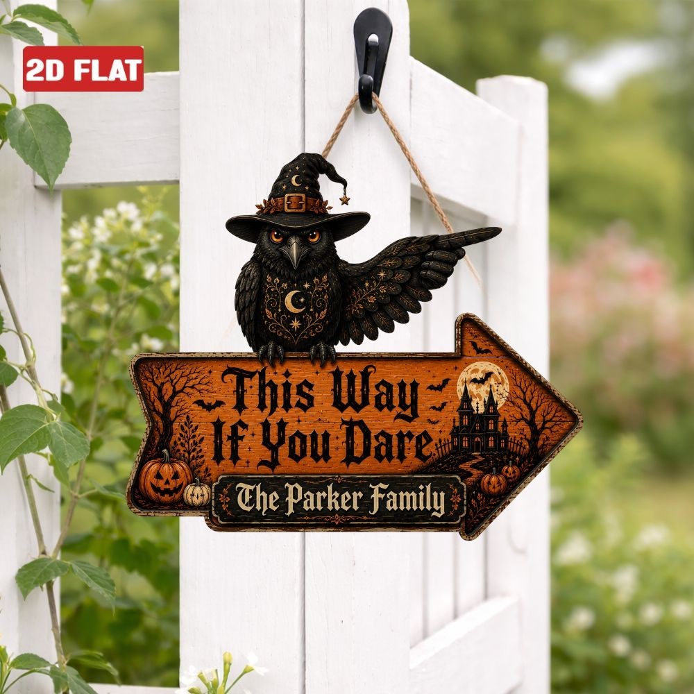 Personalize Halloween Owl Door Sign This Way If You Dare Front Porch Door Hanger